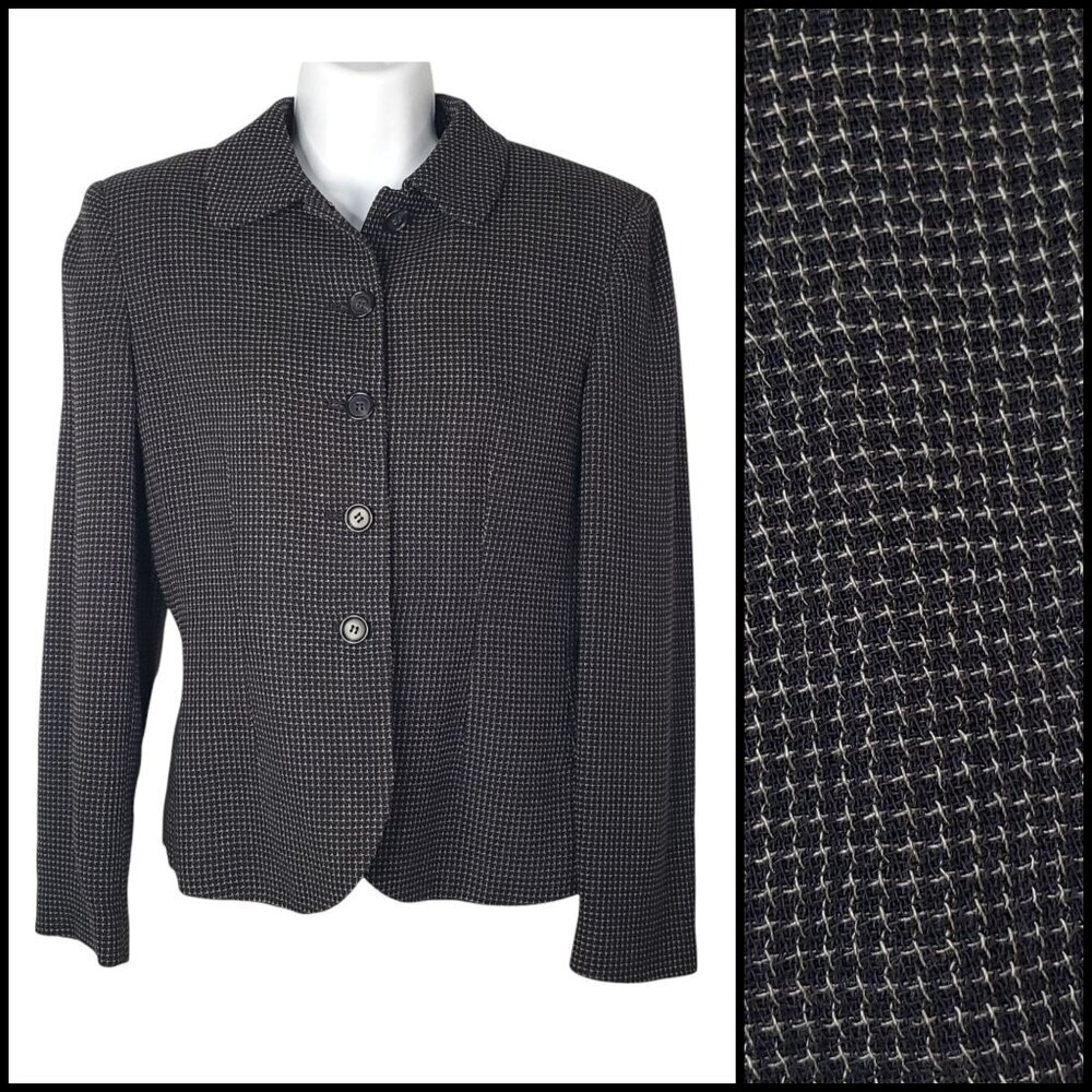 VTG Ann Taylor Wool Blend Blazer Jacket Black Blue‎ Preppy Academia Womens 6P